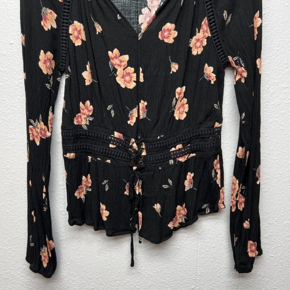 American Rag Floral Puff Sleeve Womens Top Medium Cottagecore Bohemian Fairygoth - Picture 4 of 10